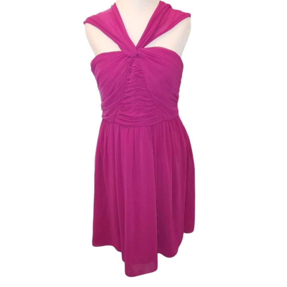 Donna Morgan Fuchsia Ruched Halter Lined Sheath Formal Prom Cocktail Dress SZ 8
